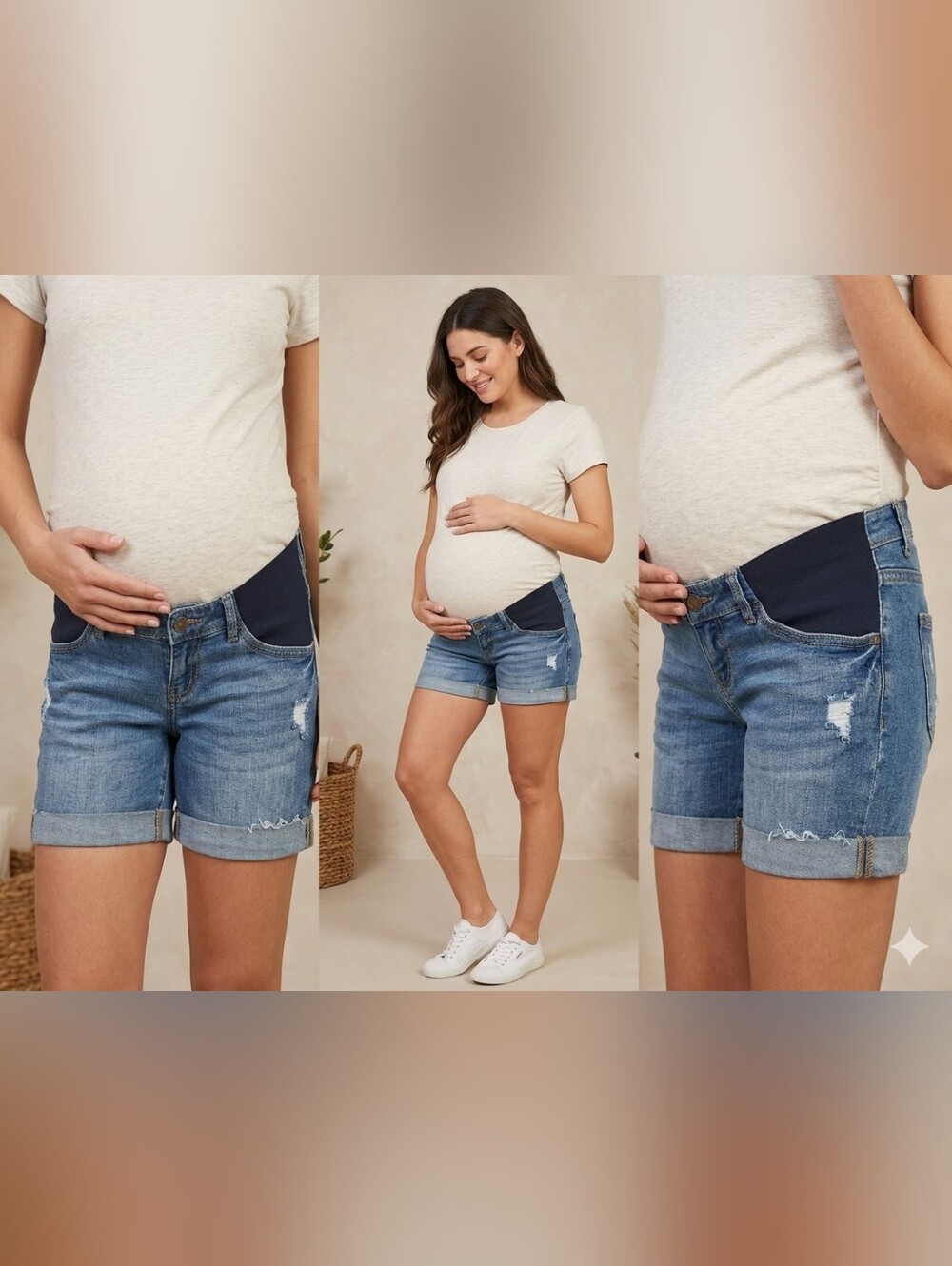 Indigo Blue Maternity Stretcht Light Denim with Gold Stitching